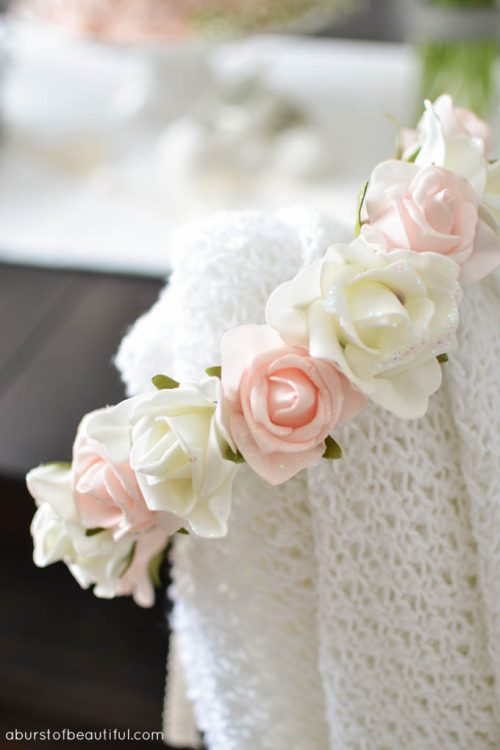 A sweet and simple DIY floral crown adds a whimsical touch to a pink and gold birthday party. Learn how to make your own DIY Floral Crown at A Burst of Beautiful | A Burst of Beautiful