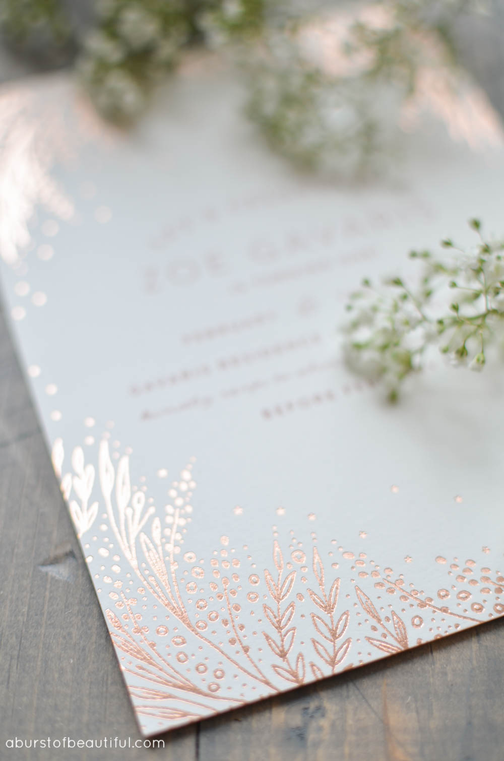 These beautiful hand-pressed foil invitations add a special touch to a vintage-inspired first birthday party | A Burst of Beautiful