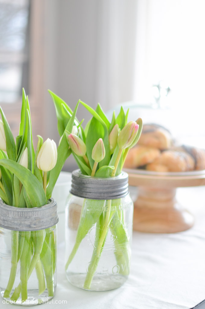 Vintage mason jars make simple and easy vases for fresh flowers | A Burst of Beautiful 