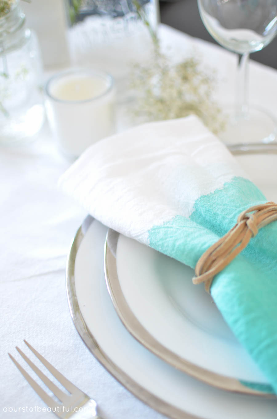 Create these simple, yet vibrant turquoise watercolor napkins with this easy tutorial | A Burst of Beautiful 
