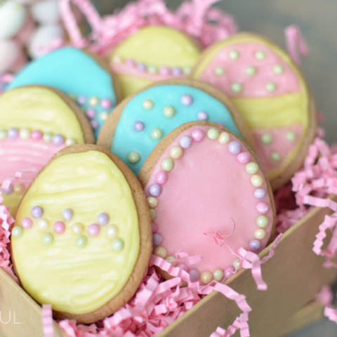 Celebrate Easter with these pretty easter egg sugar cookies. Our Peanut Butter Sugar Cookies are sweet and soft and so easy to make | A Burst of Beautiful