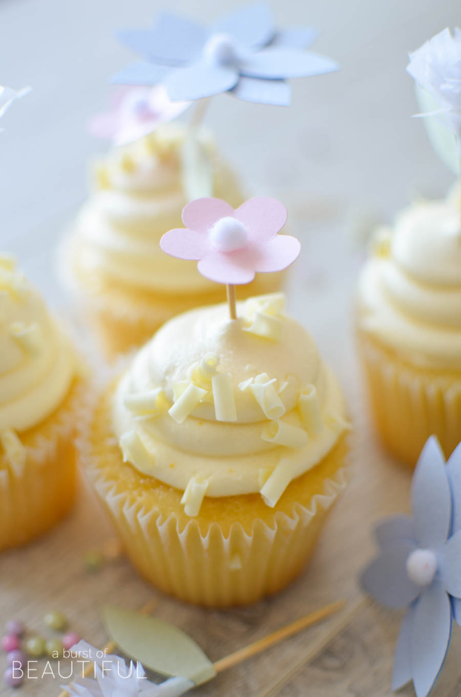 Add a whimsical touch to your next special event with these pretty DIY flower cupcake toppers | A Burst of Beautiful 