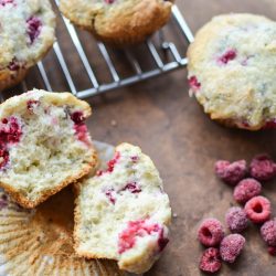 These homemade raspberry muffins are light, fluffy and bursting with juicy raspberries. They are a family favorite any time of the year | A Burst of Beautiful
