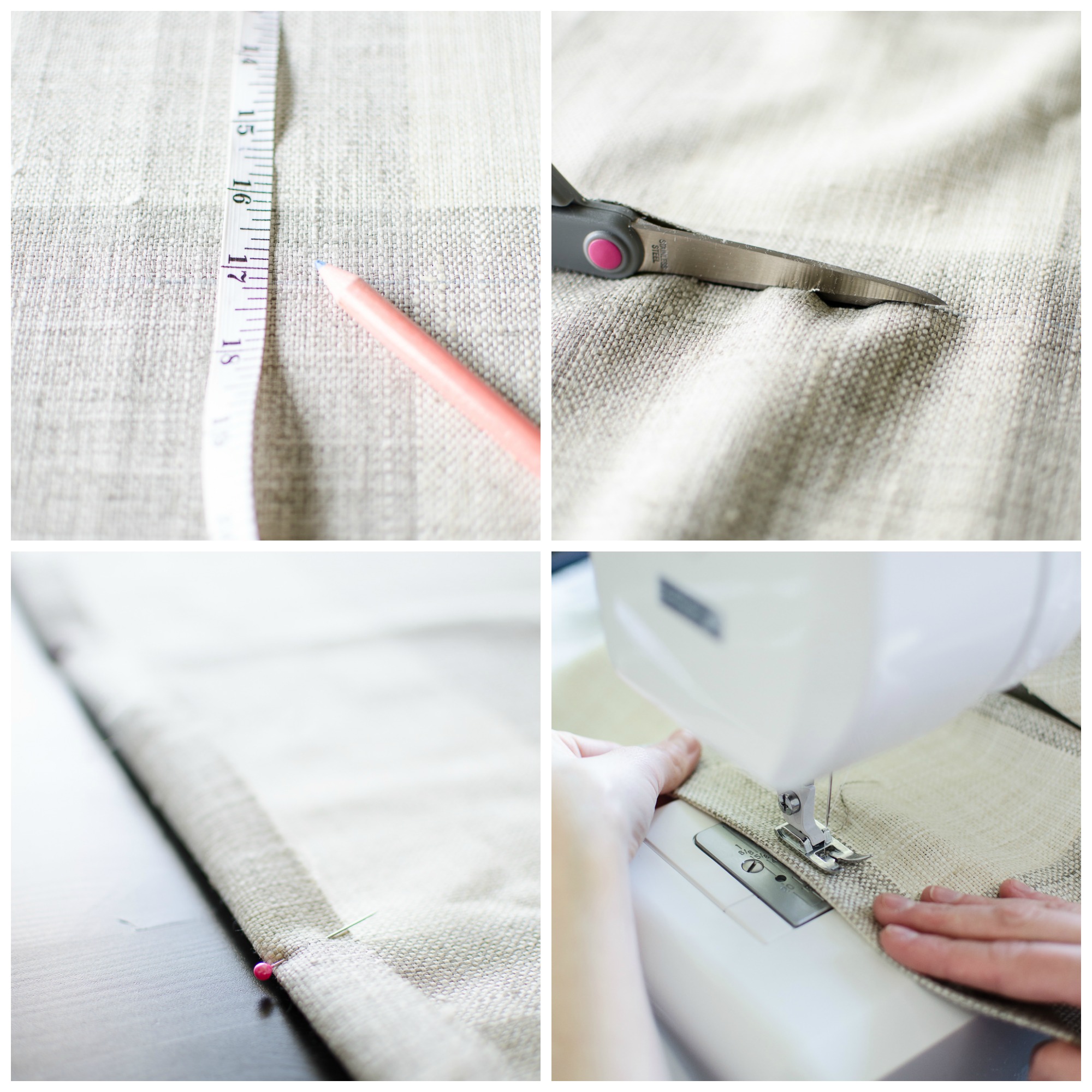 A window valance made from neutral buffalo check fabric compliments this simple farmhouse kitchen perfectly. Visit aburstofbeautiful.com for the full tutorial | A Burst of Beautiful 