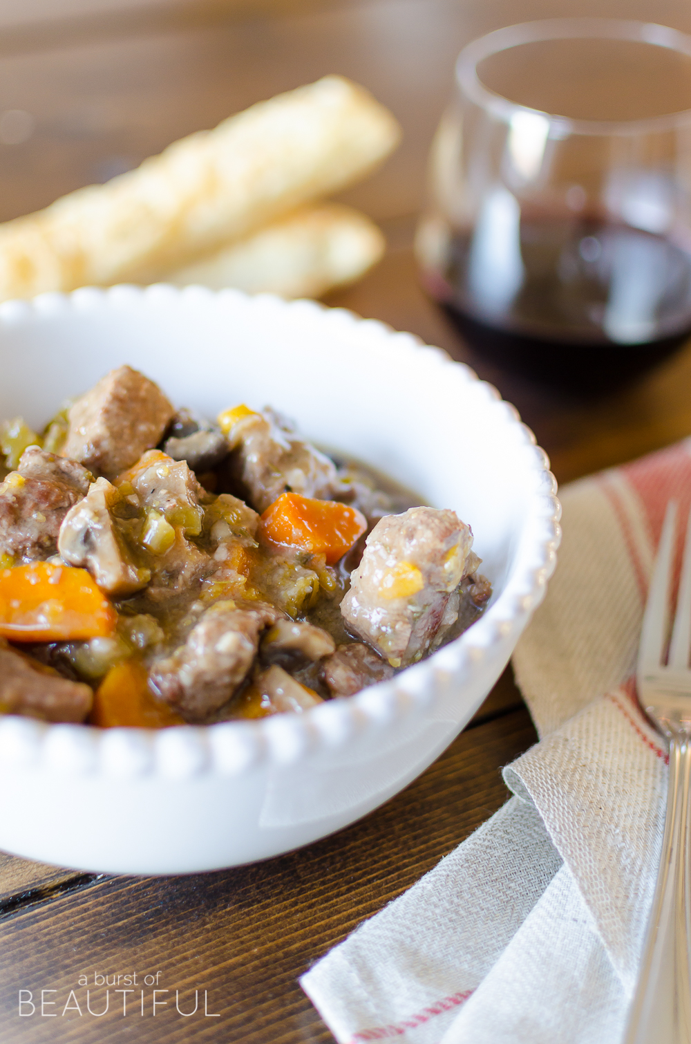 Homemade Beef and Mushroom Stew is a delicious and hearty meal to serve during the holidays