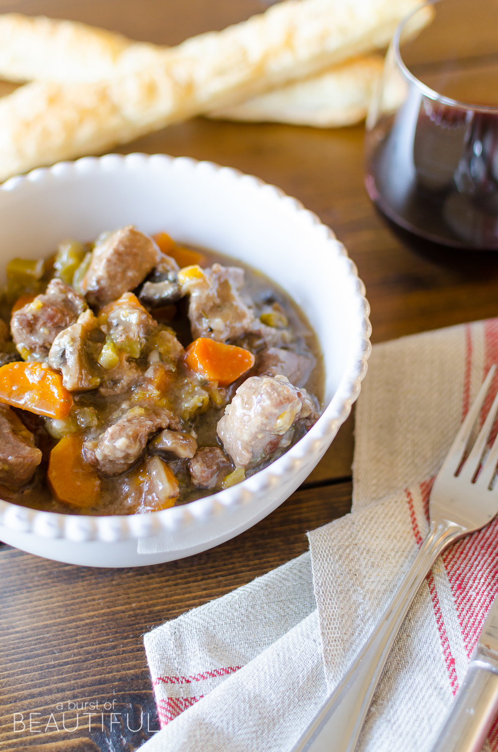 Homemade Beef and Mushroom Stew is a delicious and hearty meal to serve during the holidays