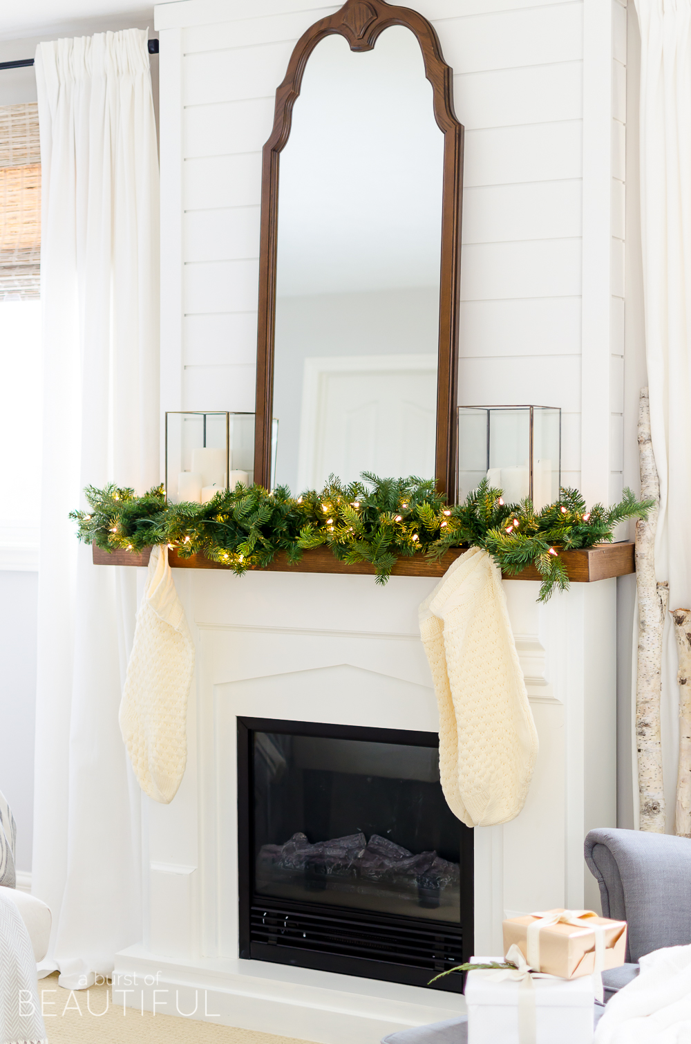 A cozy neutral Christmas bedroom full of farmhouse charm