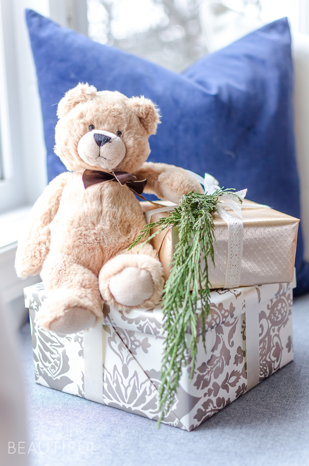 An inviting holiday dining room in this modern farmhouse is full of whimsical Christmas charm