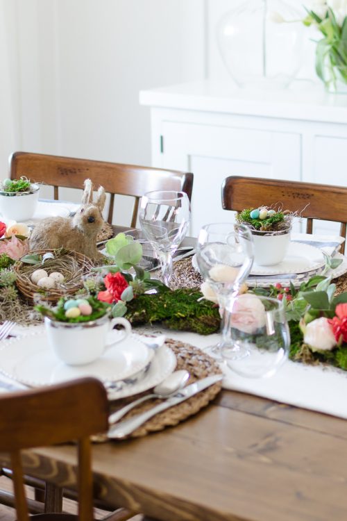 Floral and Moss Easter Tablescape