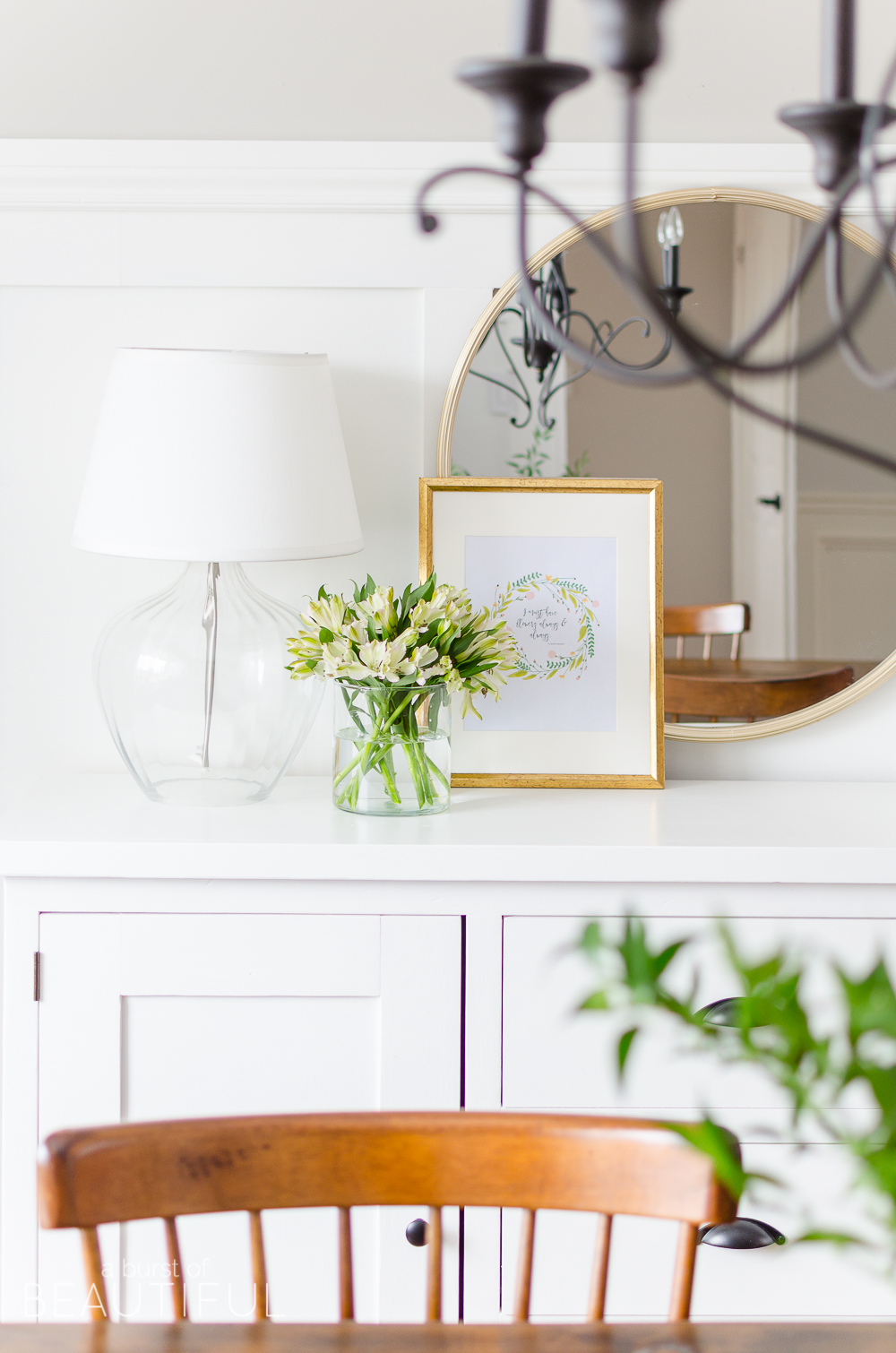 Decorate your home for spring with these 30+ free spring printables and beautiful vignettes.