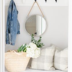 A pretty and functional mudroom is ready for the season in this modern farmhouse's bright and inviting spring home tour.