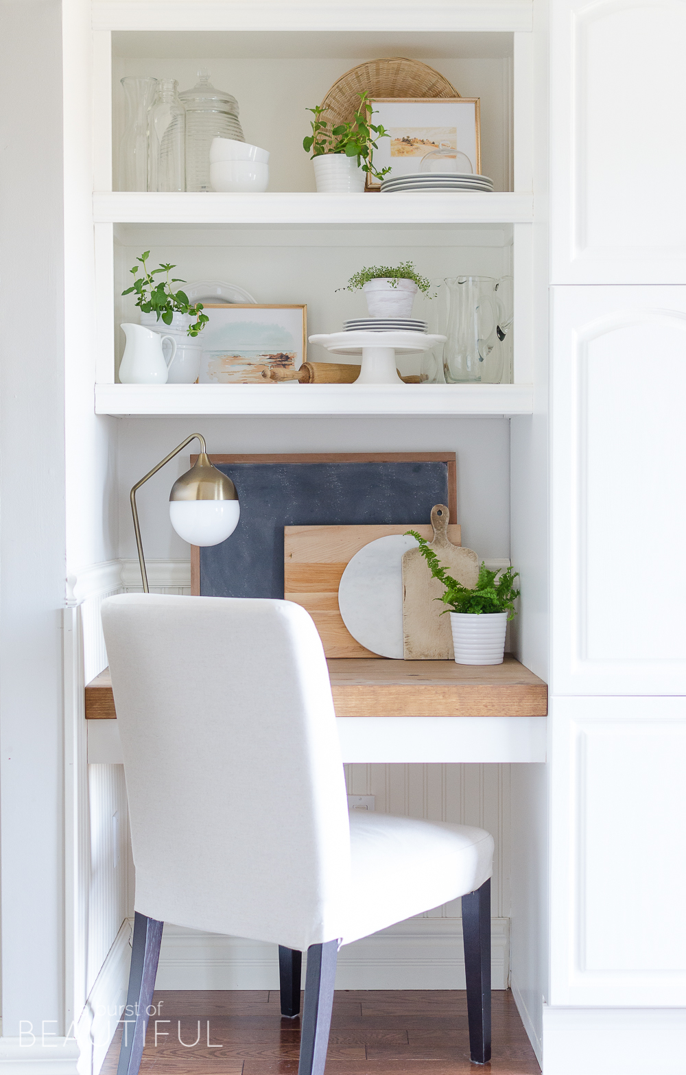 Learn how to style open shelving in the kitchen and create this effortless modern farmhouse look