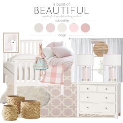 A sweet and whimsical toddler bedroom featuring a soft color palette consisting of blush, cream and gray tones | Design Plan