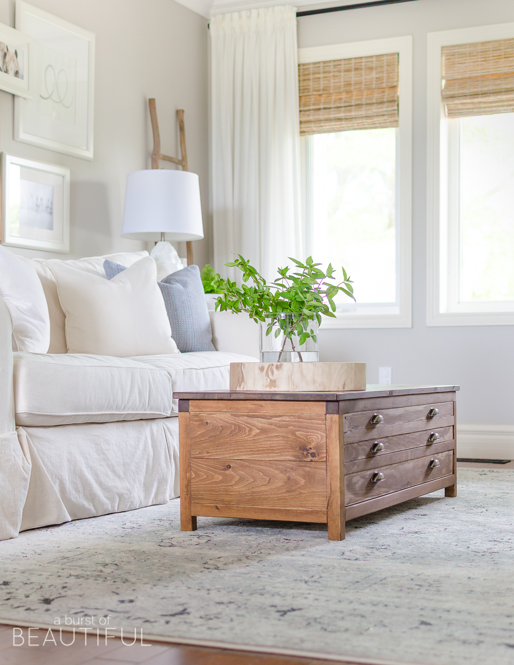 Build this beautiful Restoration Hardware inspired printmaker’s coffee table for a fraction of the cost. Download the free plans here.