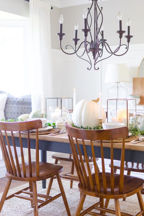 Neutral Fall Tablescape with Pumpkins and Squash