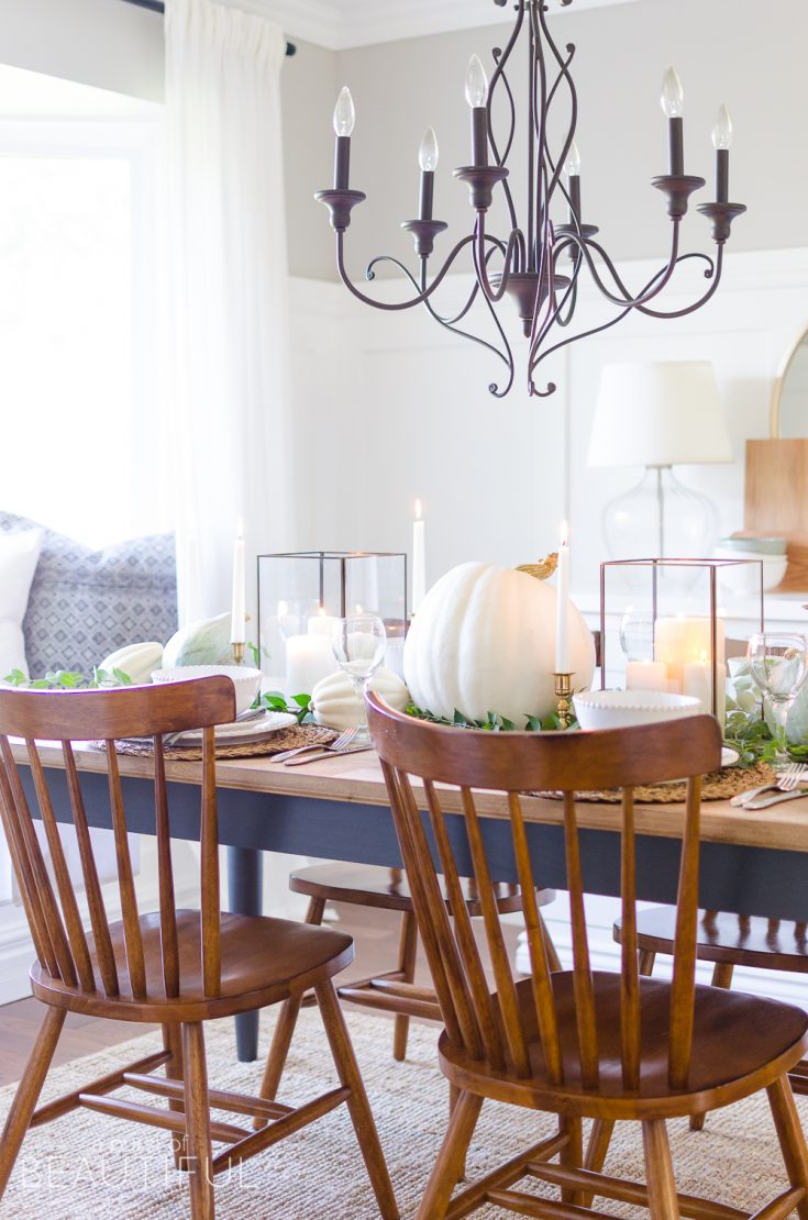 Neutral Fall Tablescape with Pumpkins and Squash - Nick + Alicia
