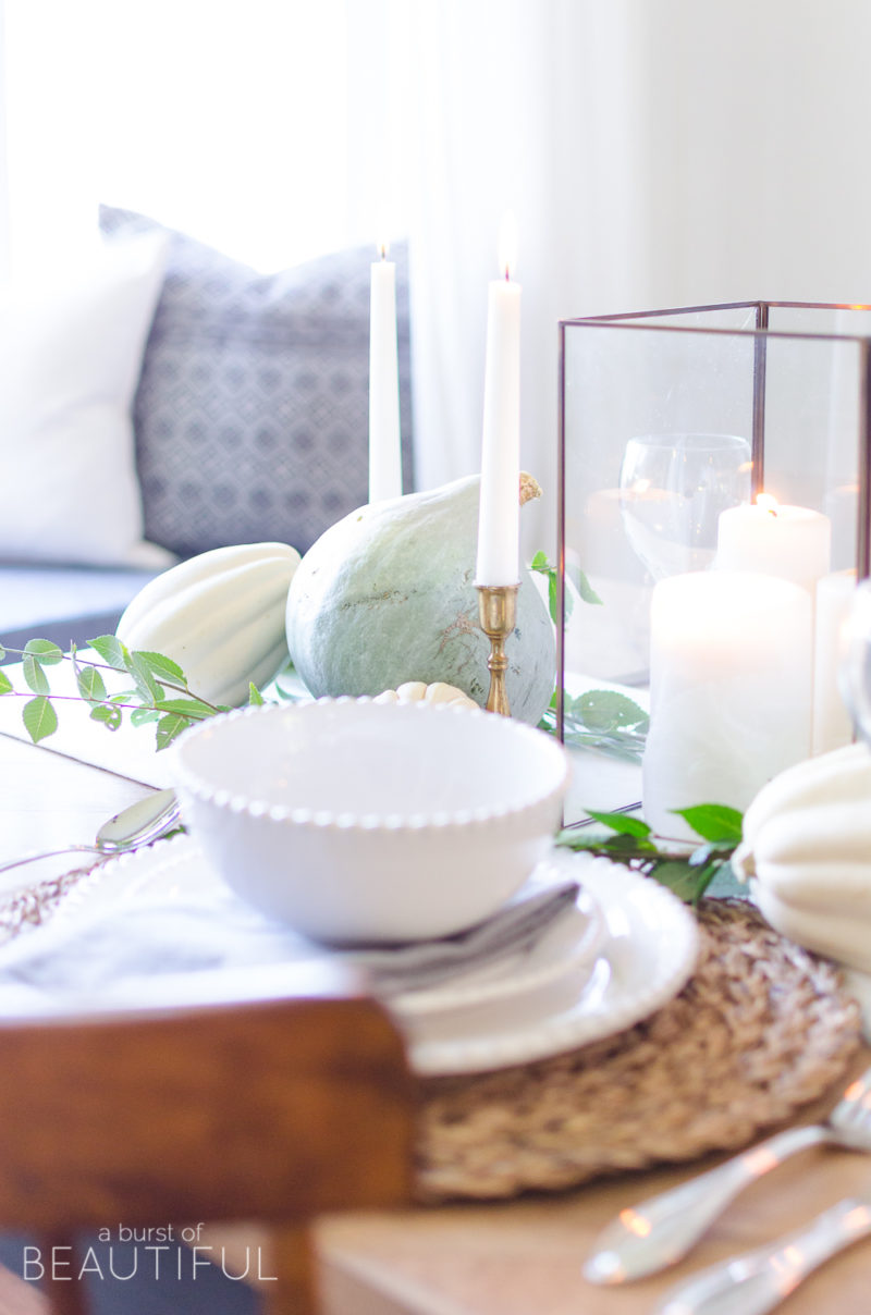 Neutral Fall Tablescape with Pumpkins and Squash - Nick + Alicia