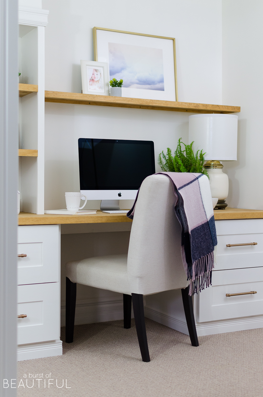 A DIY built-in office nook provides the perfect space for a home office or homework zone. 