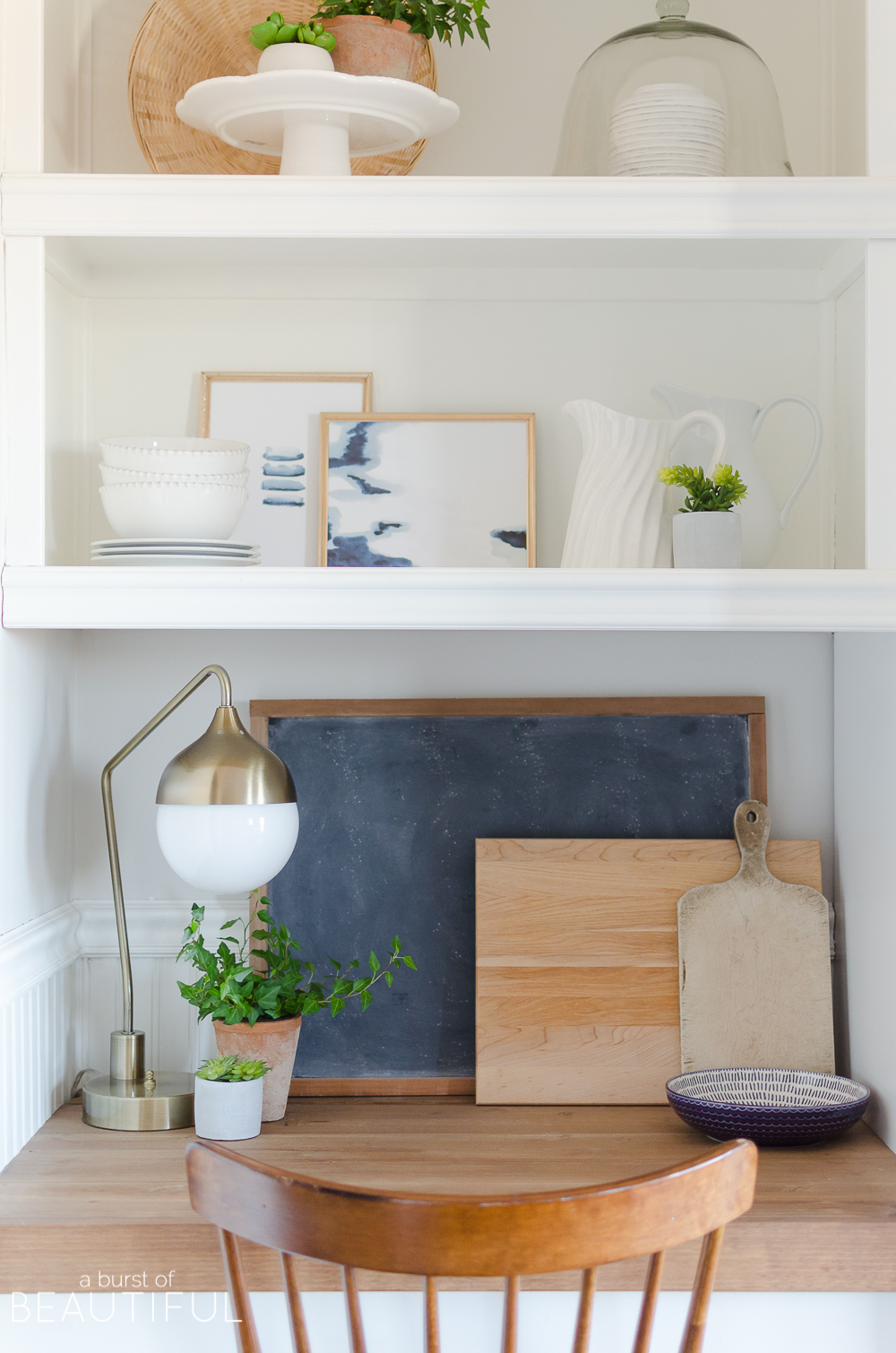 Create warmth in a white kitchen using cutting boards - Duke Manor Farm by  Laura Janning