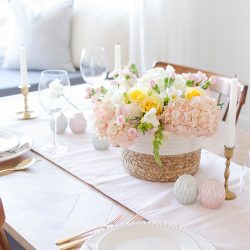 Host a beautiful Easter brunch or dinner with these colorful Easter tablescape and centerpiece ideas.