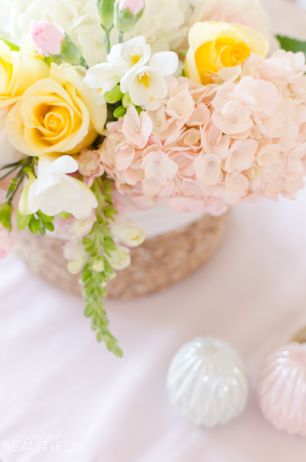 Host a beautiful Easter brunch or dinner with these colorful Easter tablescape and centerpiece ideas.
