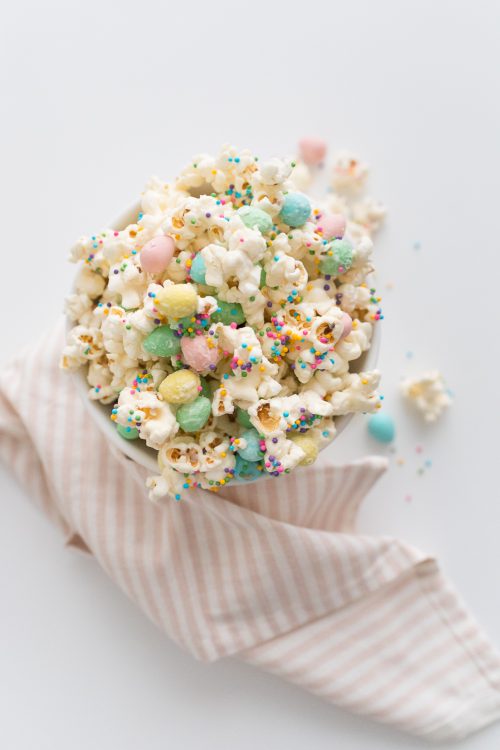 Easter Candy Popcorn with White Chocolate and Mini Eggs