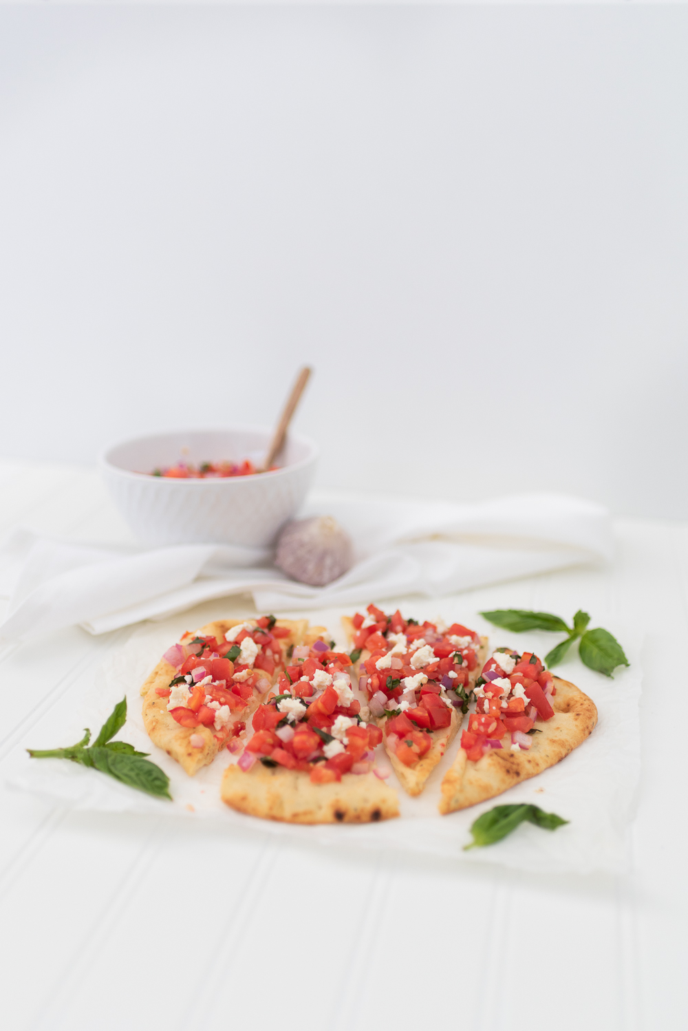 Simple and Fresh Basil Tomato & Feta Bruschetta Flatbread