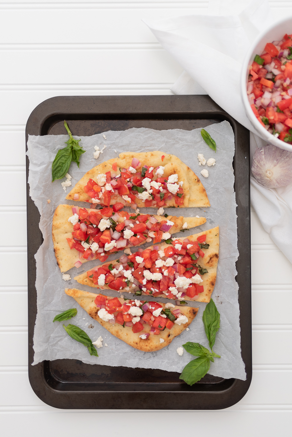 Simple and Fresh Tomato & Feta Bruschetta Flatbread