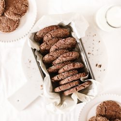 These naturally gluten-free chocolate peanut butter cookies are soft and chewy on the inside with coarse sugar on the outside to create a sweet crust.