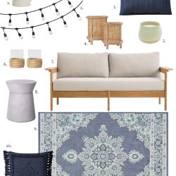 Design board featuring a coastal-inspired outdoor living space