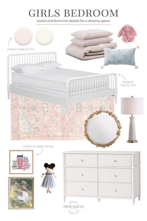 Pink and Blue Girls Bedroom Design Plan